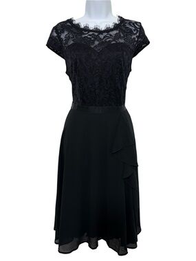 Miss May Black Lace Chiffon Midi Dress Ruffle Skirt Cocktail Gothic Formal SzM